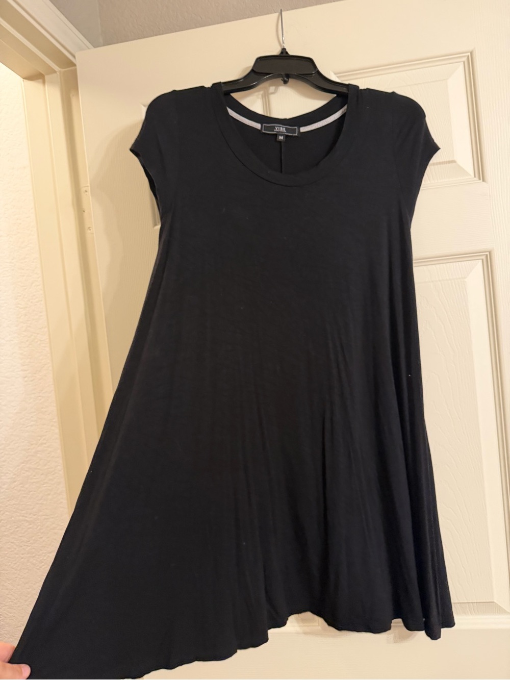 Vibe Black Cap-Sleeve Mini Swing Dress